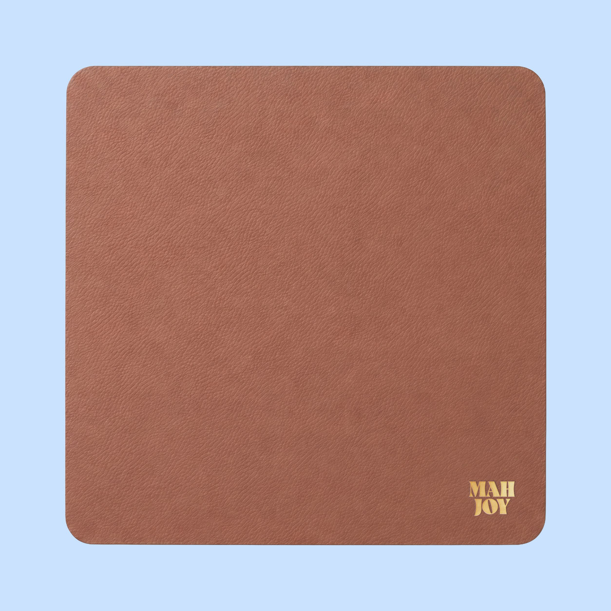 Polo Club Leather Mahjong Mat in cognac brown with a gold logo