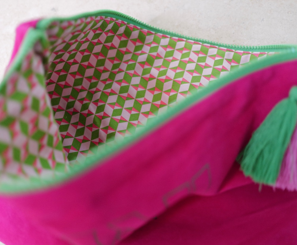 Mah Joy Velvet Tile Bag in Pink (detail)