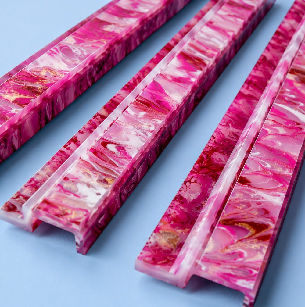 Mah Joy Golden Pink acrylic racks (detail)