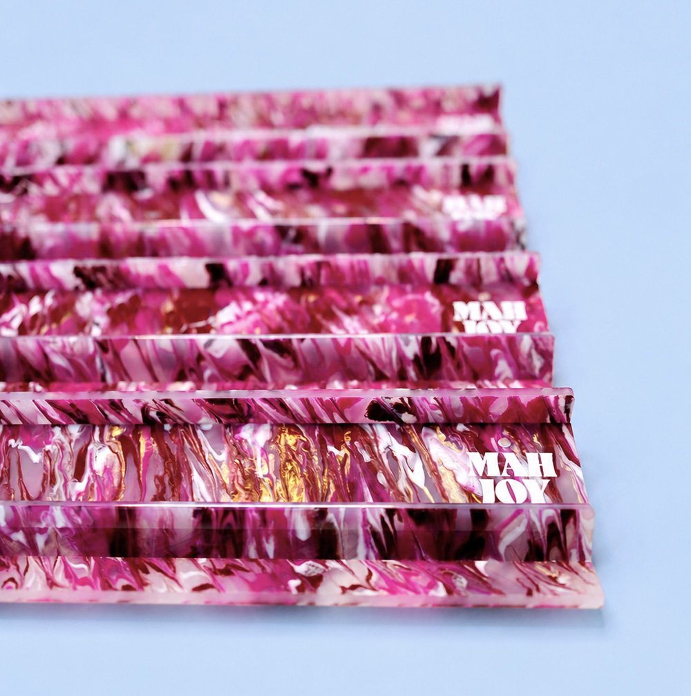 Mah Joy Golden Pink acrylic racks (detail)