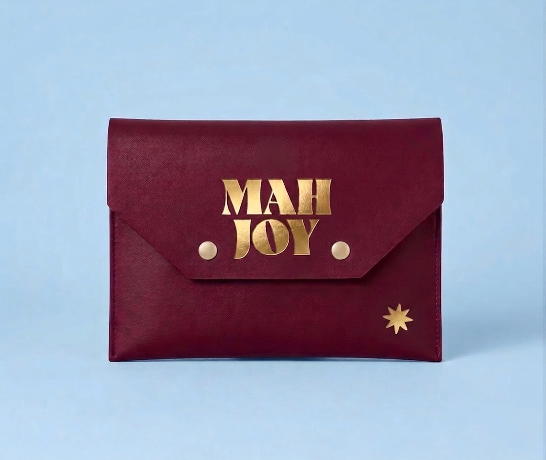 Mah Joy Card Holder in Rouge with gold foil logo