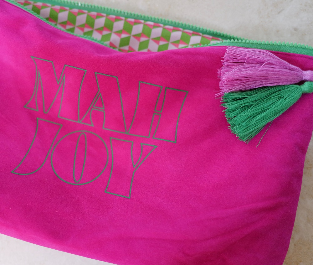Mah Joy Velvet Tile Bag in Pink, open